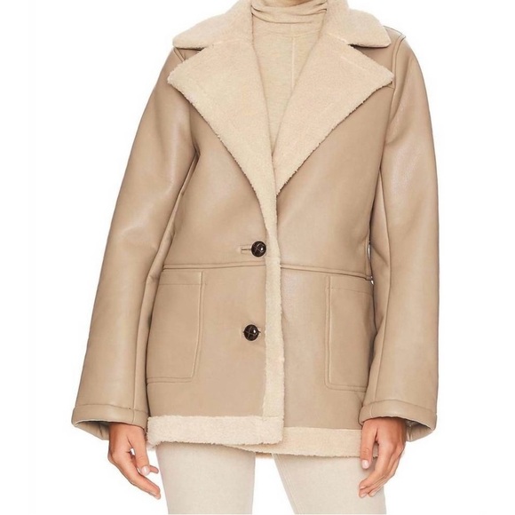 Revolve ASTR Francine Faux Leather Shearling Jacket Taupe Medium NEW $218 - Picture 1 of 5